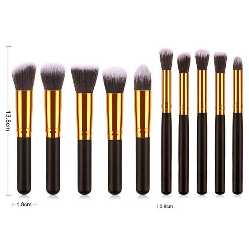 10 Pcs SilverGolden Makeup Brushes