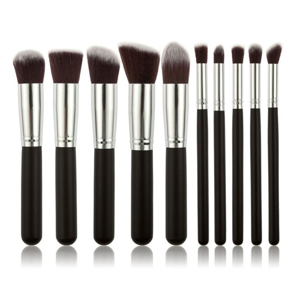 10 Pcs SilverGolden Makeup Brushes